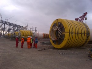 Modular floats to transport the large support pylons of the Chirag platform in the Caspian Sea.