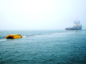 Modular floats to transport the large support pylons of the Chirag platform in the Caspian Sea.