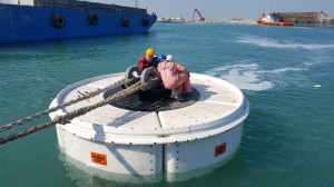 Resinex maxi buoy for the mooring of a superyacht in the Persian Gulf.