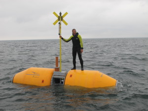 Resinex buoy for the repositioning of Wavepinston's wave power system prototype off the west coast of Denmark